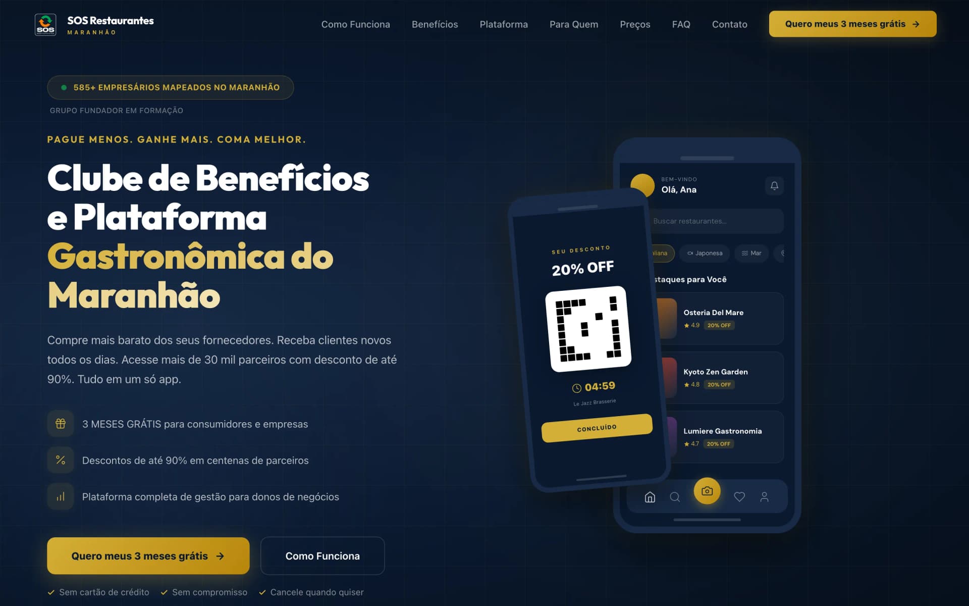 Plataforma SaaS SOS Restaurantes, captura de tela