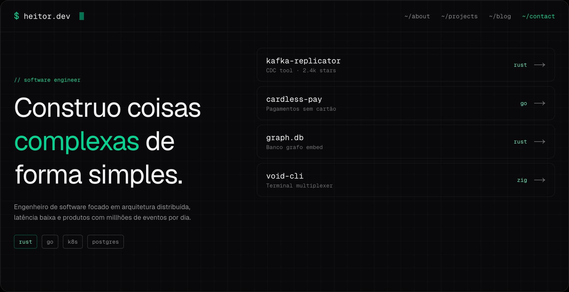 Prévia do template Portfolio Dev